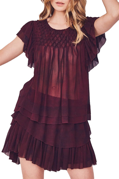 LOVESHACKFANCY Women's Lt Eggplant Smocked Marie Top $275 NWT