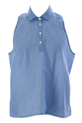 SURFACE TO AIR Women's Sophi Blue Pinstripe Sleeveless Collared Top $225 NEW