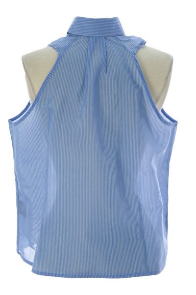 SURFACE TO AIR Women's Sophi Blue Pinstripe Sleeveless Collared Top $225 NEW