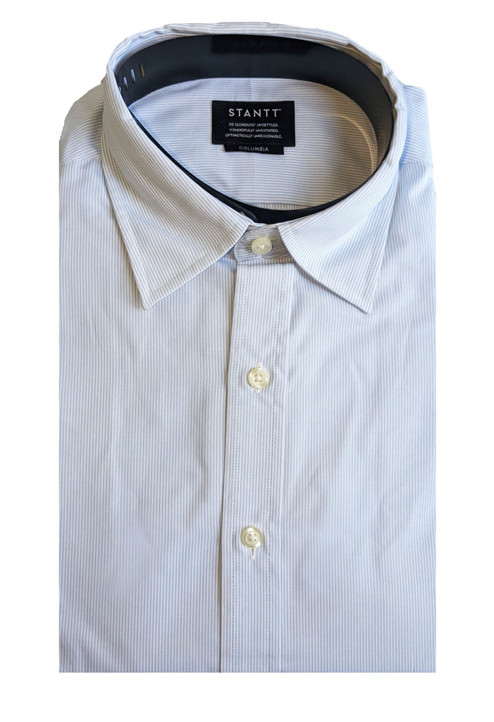 STANTT Men's Light Blue Micro Stripe Business Casual Shirt Columbia Fit 16-30