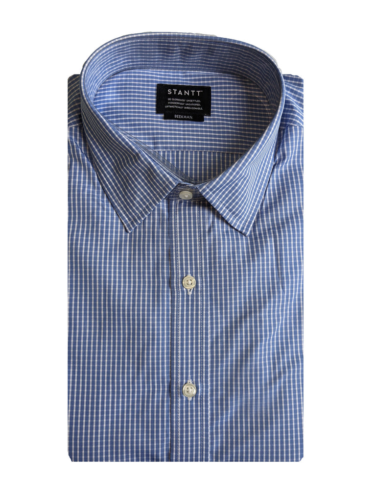 STANTT Cobalt Blue Boxcheck Business Casual Button Up Shirt Beekman Fit 17-31/32