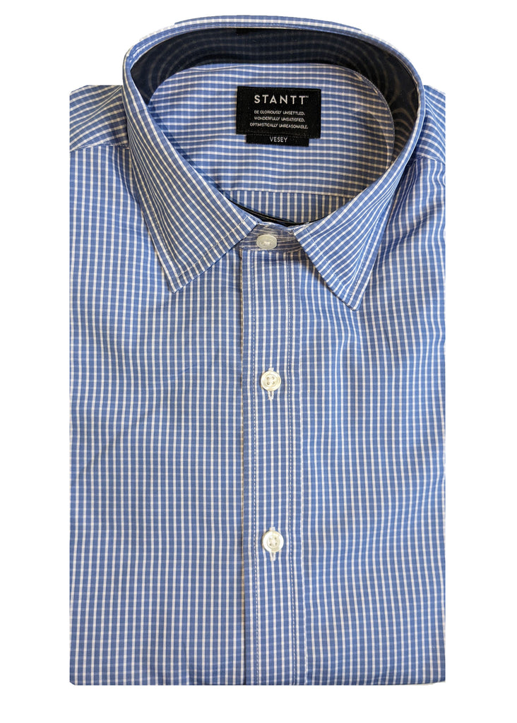 STANTT Colbalt Blue Box Check Business Casual Shirt Vesey Fit 15-30 Classic