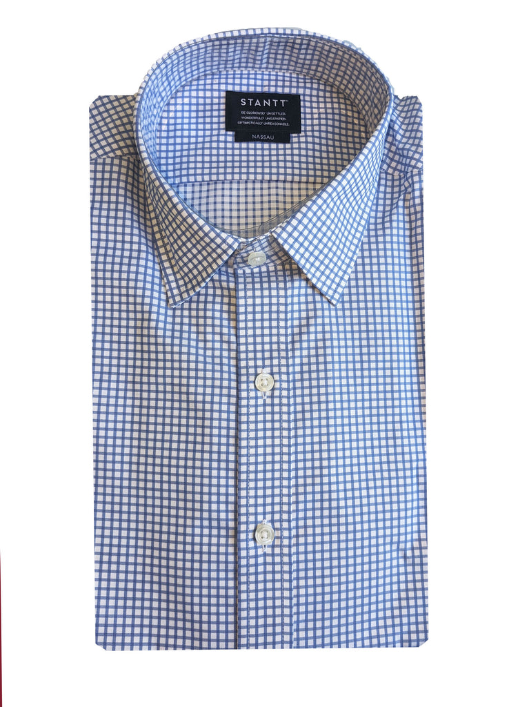 STANTT Colbalt Blue Grid Check Business Casual Shirt Nassau Fit 16.5- 31/32