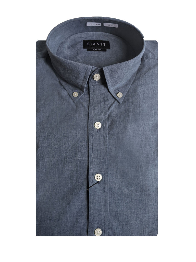 STANTT Washed Blue Chambray Casual Button Up Shirt Stanton Fit 15.5-33/34