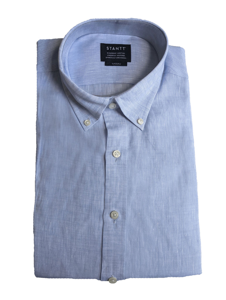STANTT Light Blue Linen Casual Button Up Shirt Nassau Fit NWT