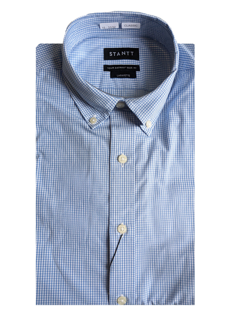 STANTT Powder Blue Micro Check Casual Button Up Shirt Lafayette Fit 15-31/32