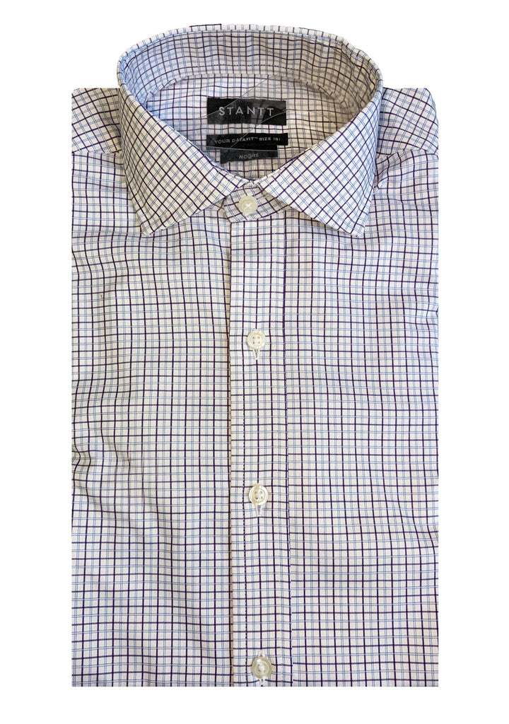 STANTT Royal Purple and Blue Tattersall Cutaway Shirt Moore Fit 14.5- 33/34