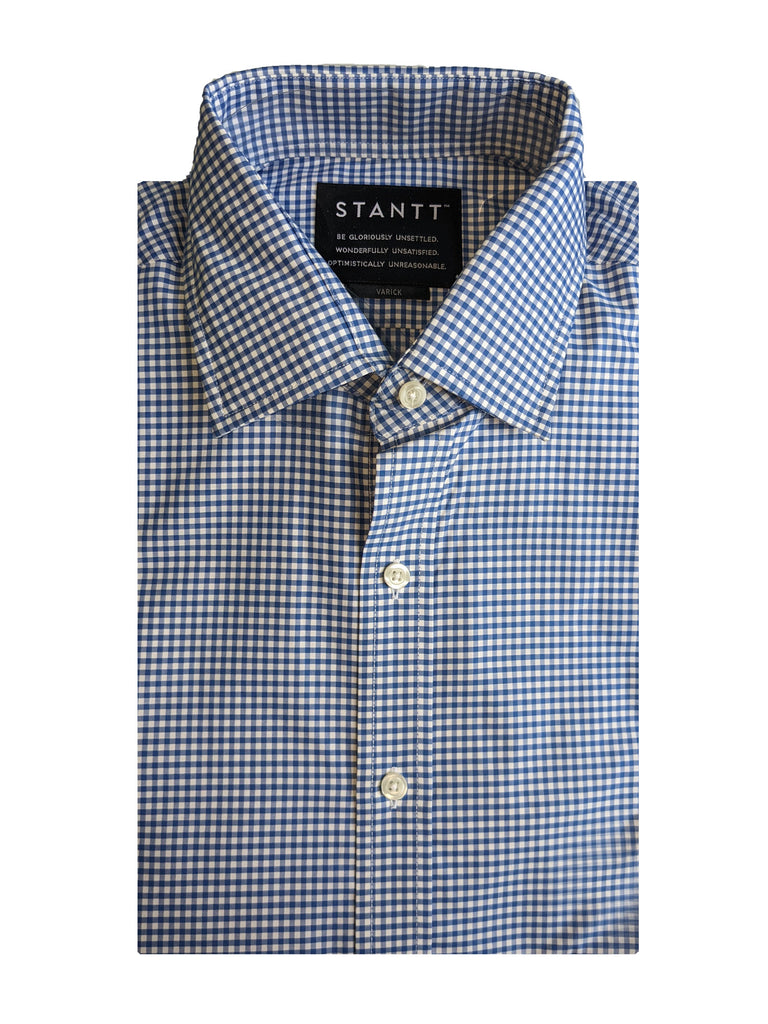 STANTT Blue Gingham Mod Spread Button Up Shirt Varick Fit 17-30 Classic