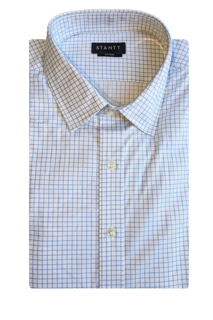 STANTT Men's Light Blue Windowpane Mod Spread Shirt Doyers Fit 17.5-31/32 NEW