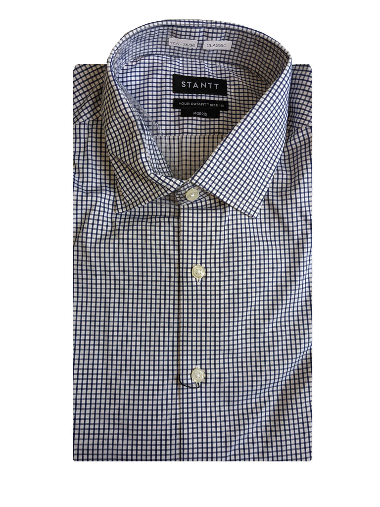 STANTT Navy Grid Check Mod Spread Button Up Shirt Morris Fit 17.5-35/36