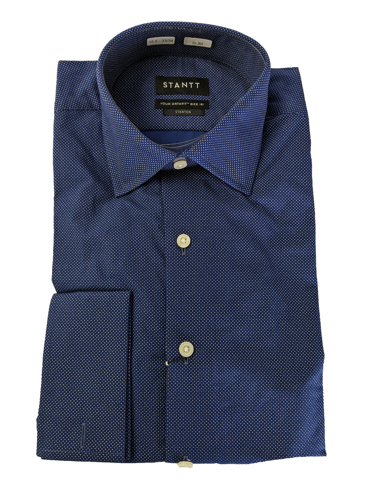 STANTT Men's Navy Micro Dot Mod Spread French Cuff Shirt Stanton Fit 15.5-33/34