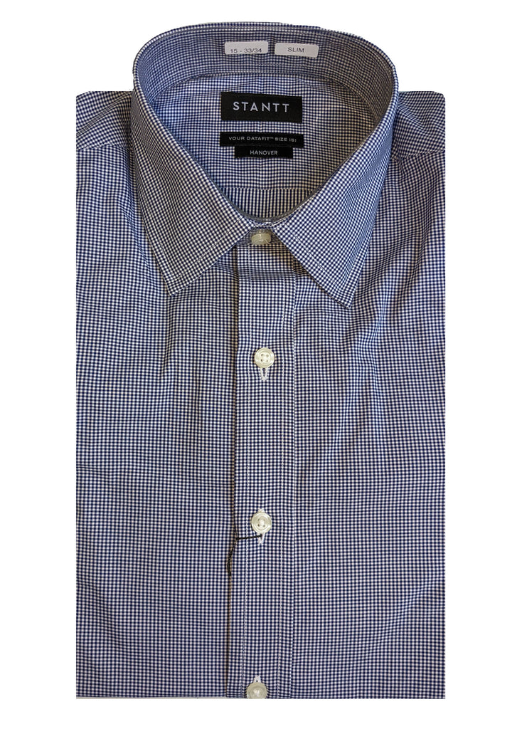 STANTT Navy Micro Check Business Casual Shirt Hanover Fit 15- 33/34 Slim