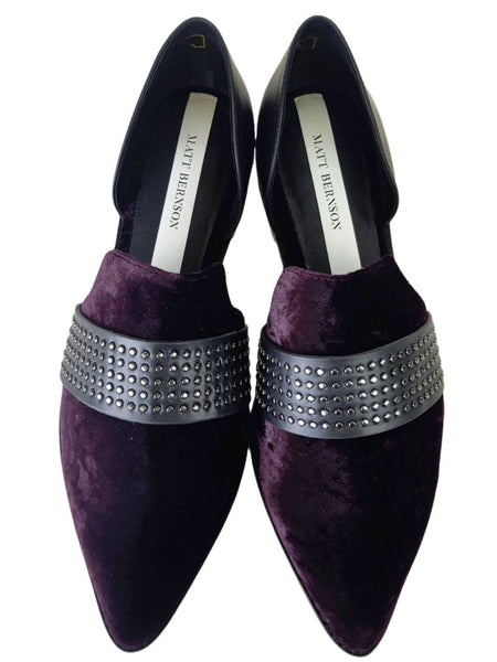 MATT BERNSON Women's Purple Velvet Sterling Stud Loafers #MB130 9.5 NWB