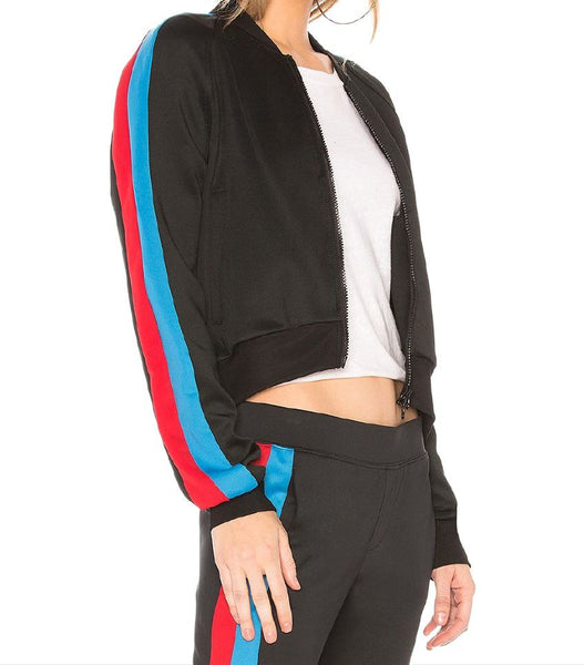 PAM & GELA Women's Black Crop Track Stripe Jacket #55131698 NWT
