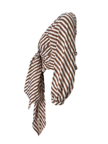 StyleKeepers Women's Striped Brown Neiman Marcus One Shoulder Top NWT