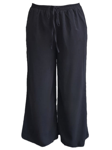 SUZANNE BETRO Women's Black Wide Leg Crop Drawstring Pants #7022 Large NWT