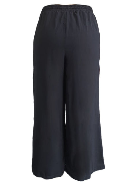 SUZANNE BETRO Women's Black Wide Leg Crop Drawstring Pants #7022 Large NWT