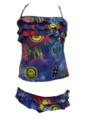 TEREZ Girl's Purple Tie Dye Patches Two Piece Swim Set #66047933 16 NWT