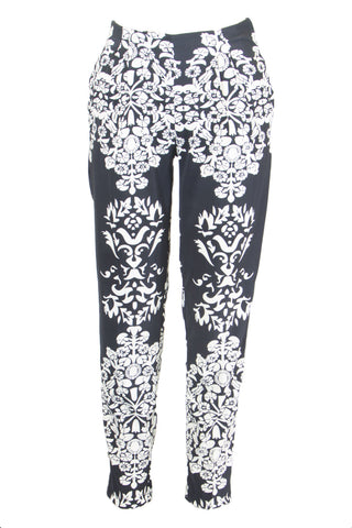 Atina Cristina Women's Black White Floral Print Pegged PantsT1007AD20 Sz S $185