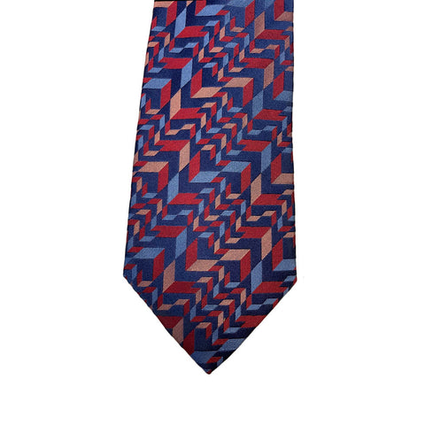 Turnbull & Asser Jacquard Geometric Printed Silk Neck Tie TAA2235 Navy/Red
