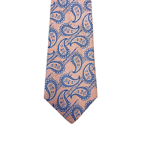 Turnbull & Asser Jacquard Paisley Printed Silk Neck Tie TAA2357 Pink/Navy