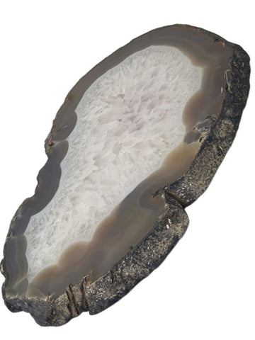 RABLABS Clear And Silver Agate Natural Stone Platter #TR001 NWOB