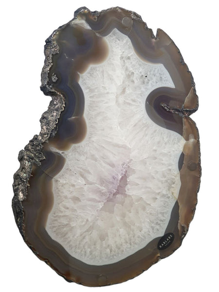 RABLABS Clear And Silver Agate Natural Stone Platter #TR001 NWOB