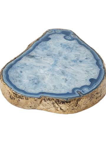 RABLABS Azure And Gold Agate Natural Stone Platter #TR004 NWB