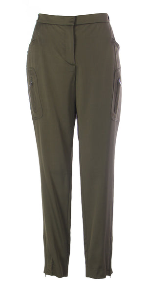 TRUE ROYAL Women's Zipper Casual Pants IT 46 Khaki Green