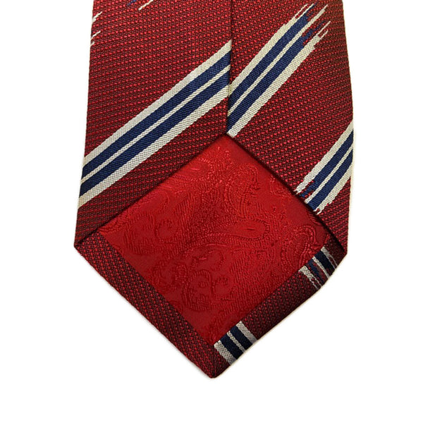 Turnbull & Asser Jacquard Stripe Printed Silk Neck Tie TY2090, Red/Navy