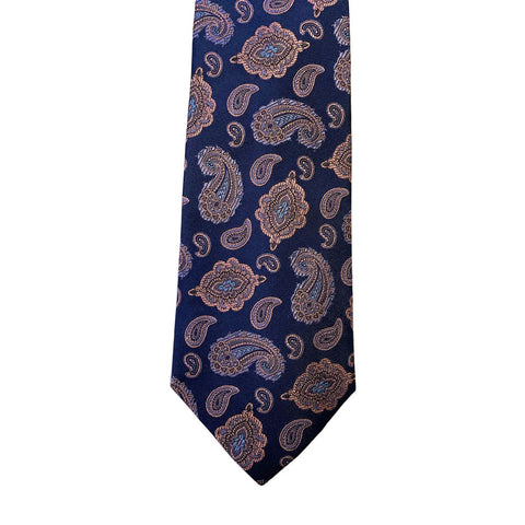 Turnbull & Asser Jacquard Paisley Printed Silk Neck Tie TY2550, Navy/Pink