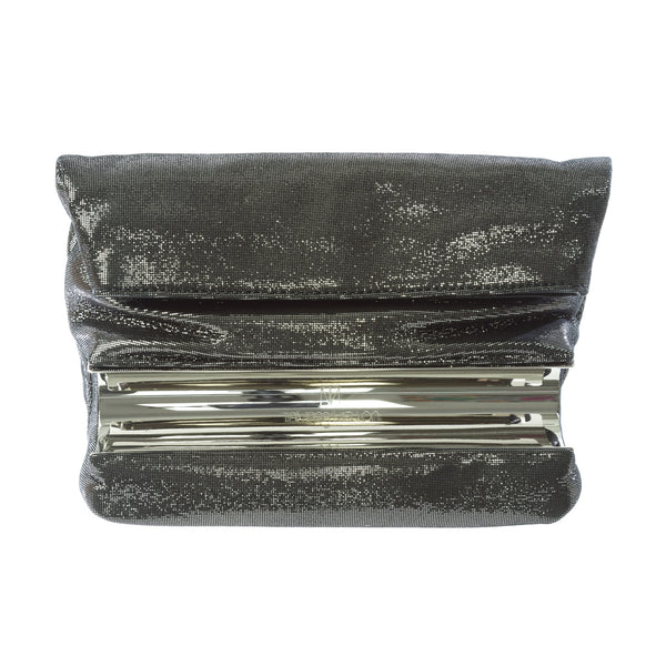Tamara Mellon Small Black/Silver Laminto Dazzle Clutch $995 NEW