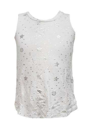 TEREZ Girl's White Star Wars Foil Tank #32158348 NWT