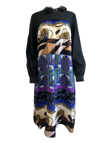 Max Mara Women's Viola Teca Printed Long Sleeve Shift Dress Size 8 NWT