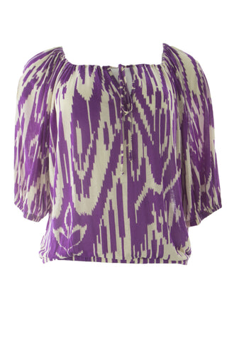VELVET by Graham & Spencer Women's Purple Print Cropped Peasant Top S $119 NEW