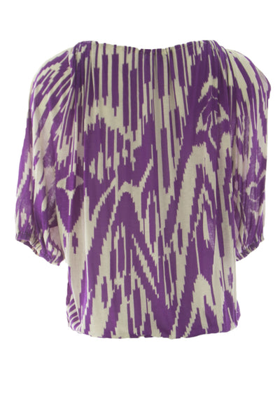 VELVET by Graham & Spencer Women's Purple Print Cropped Peasant Top S $119 NEW