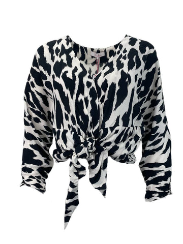 PARKER Women's Ivory Tiger Animal Print Tie Front Blouse Size L NWT