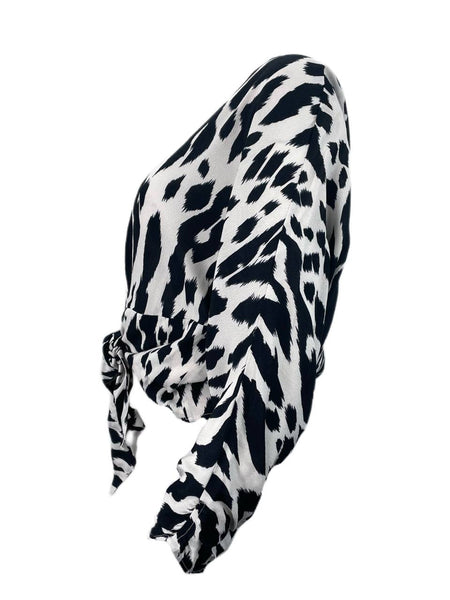 PARKER Women's Ivory Tiger Animal Print Tie Front Blouse Size L NWT