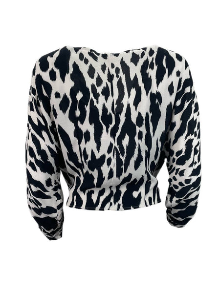 PARKER Women's Ivory Tiger Animal Print Tie Front Blouse Size L NWT