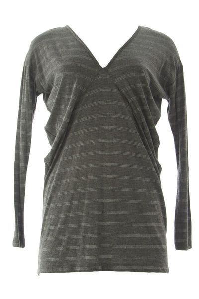 VELVET by Graham & Spencer Women's Charcoal Silver Stripe V-Neck Top S $108 NEW