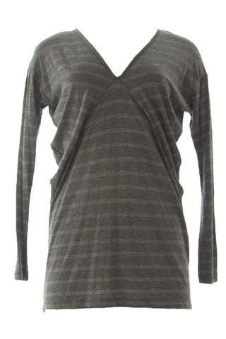 VELVET by Graham & Spencer Women's Charcoal Silver Stripe V-Neck Top S $108 NEW
