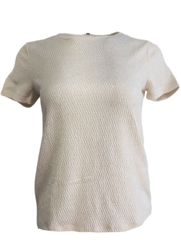ANTHROPOLOGIE Women's White Glitter Stretchy Round Neck T-Shirt #411 X-Small NWT