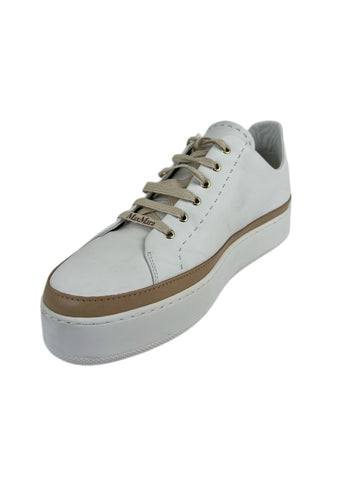 Max Mara Women's White Turner Leather Lace Up Sneakers Size 5 NWT