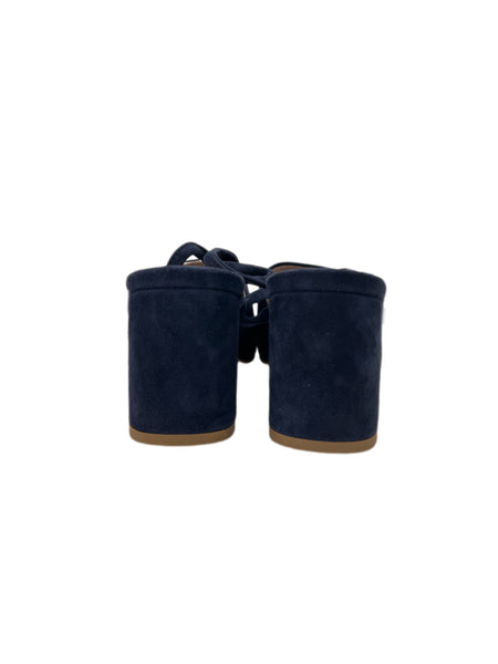 Max Mara Women's Blue Utopico Suede Block Heel Wrap Sandals Size 7 NWB