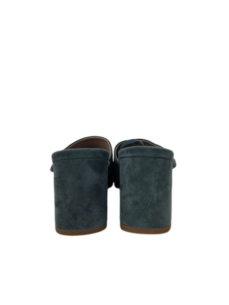 Max Mara Women's Azzurro Utopico Suede Block Heel Wrap Sandals  NWB