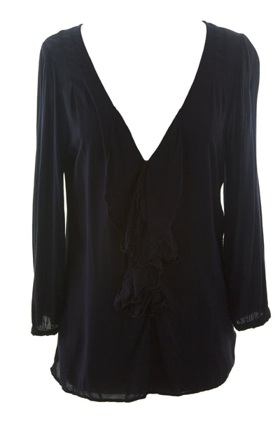 VELVET by Graham & Spencer Women's Navy Front Ruched V-Neck Blouse $89 NEW