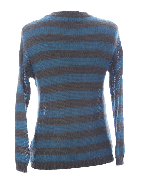 VELVET by Graham & Spencer Women's Teal/Grey Stripe Round Neck Pullover $129 NEW