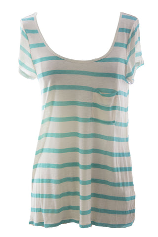 VELVET by Graham & Spencer Women's Turquoise Stripe Crew Neck T-Shirt M $105 NEW