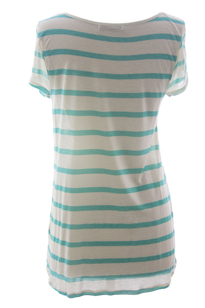 VELVET by Graham & Spencer Women's Turquoise Stripe Crew Neck T-Shirt M $105 NEW
