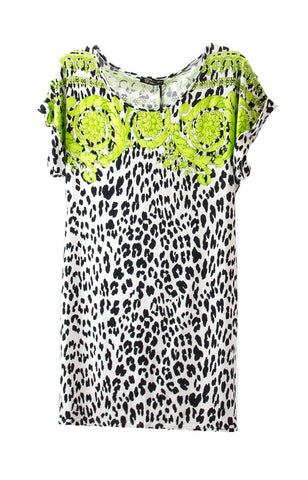 Versace Beachwear Women's Barocco Animalier Cover-up Dress IT 42 Lime/Black/White